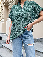 Блузка жіноча зелена в горошок, Мод.036