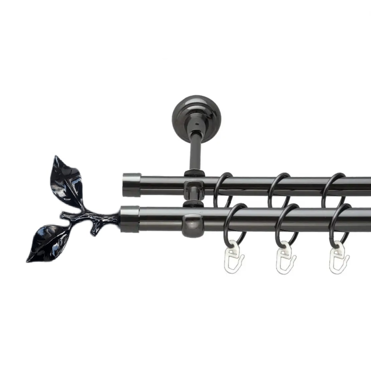 Карниз кований для штор подвійний онікс Лист Троянди 16мм діаметр гладка комплект, фото 1