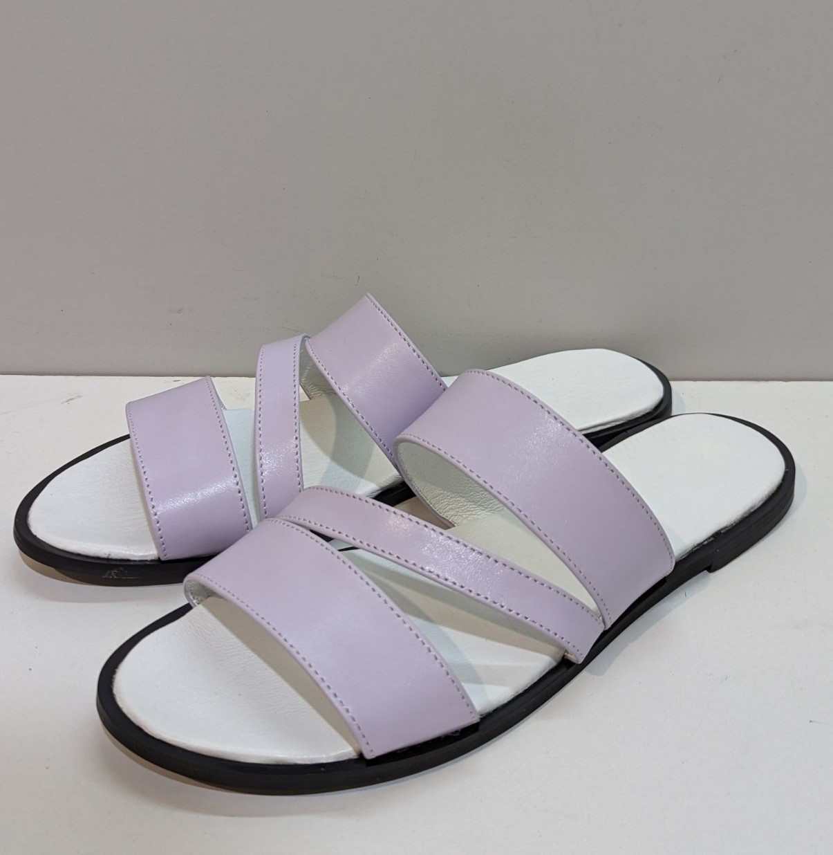 STTOPA Розміри 43-28 см. Шльопанці великих розмірів шкіряні. 125-3845 Бузкові, фото 1