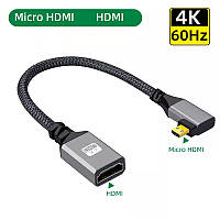 Угловой кабель HDMI микро - HDMI 2.0 mama 90 град. левый угол 90 градусов