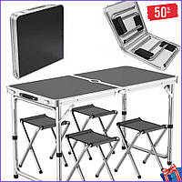 Комплект стол и стулья для пикника и кемпинга Folding Table, Раскладной алюминиевый стол чемодан + 4 стула