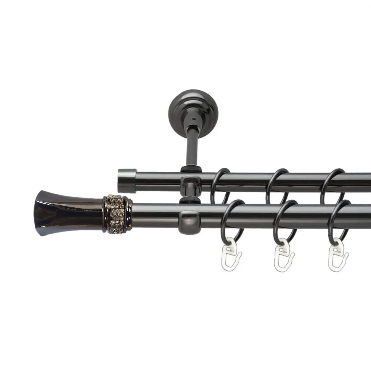 Карниз кований для штор подвійний онікс Плутон із кристалами 16мм діаметр гладка комплект, фото 1