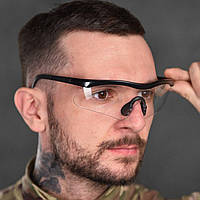 Очки тактические защитные прозрачные/ Регулируемые очки для военных/ Баллистические очки с черной оправой