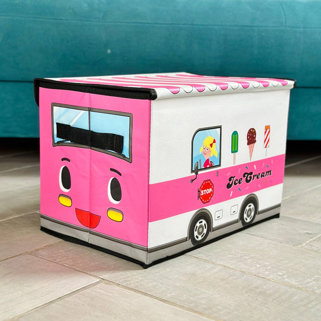 Кошик - пуф  для зберігання іграшок  "Фургон з морозивом" R88098  Рожевий