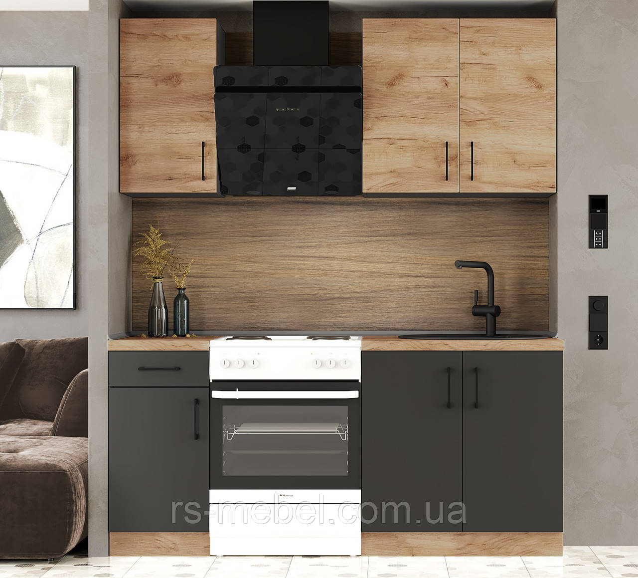 Кухня К-1 (1,8 м/пог.) крафт золотий / антрацит (Еверест), фото 1