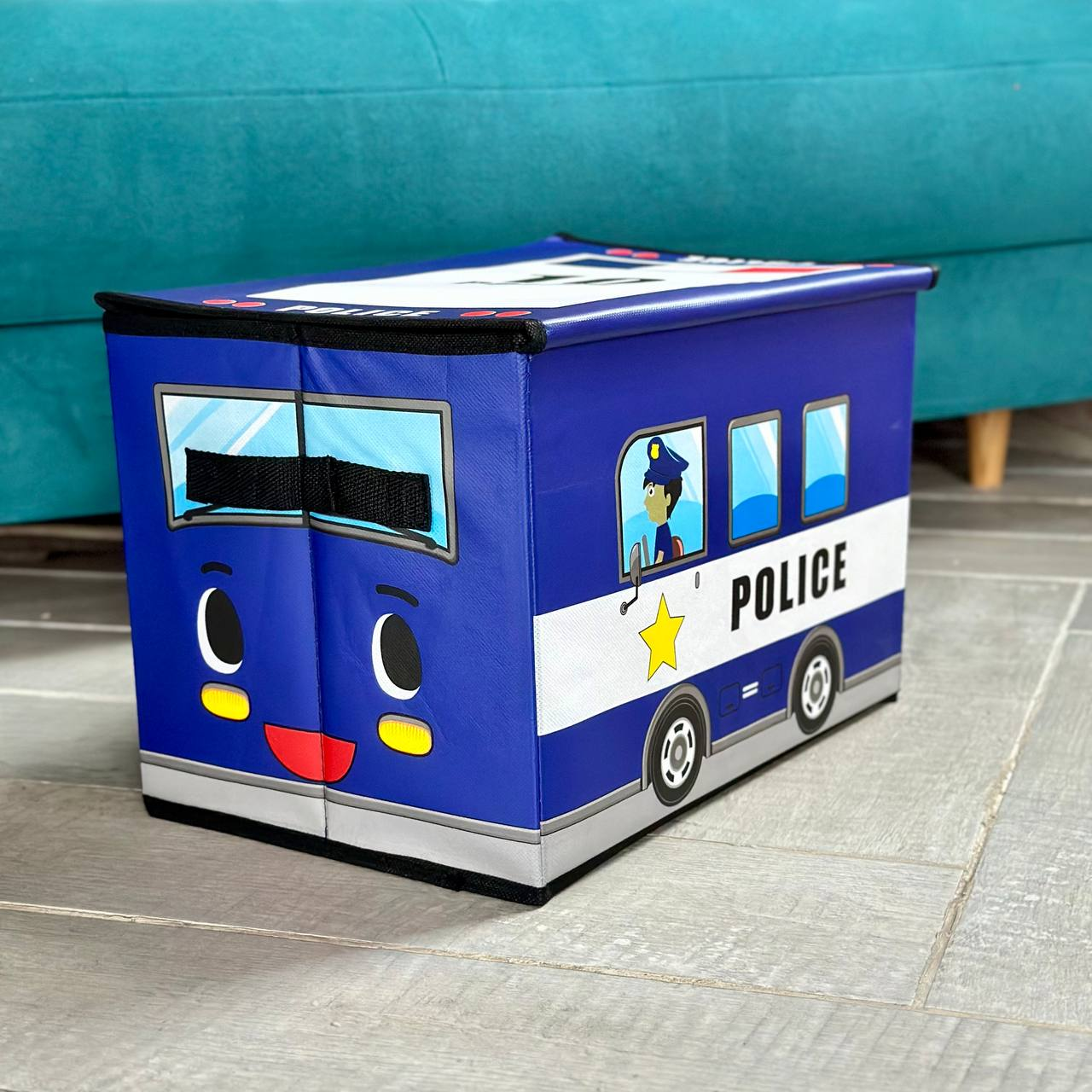 Кошик - пуф  для зберігання іграшок  " Поліція " R88098  Синій