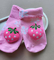 Розовые носочки с клубникой, Носочки с клубничкой (0-12 месяцев), Розовые носочки для девочки