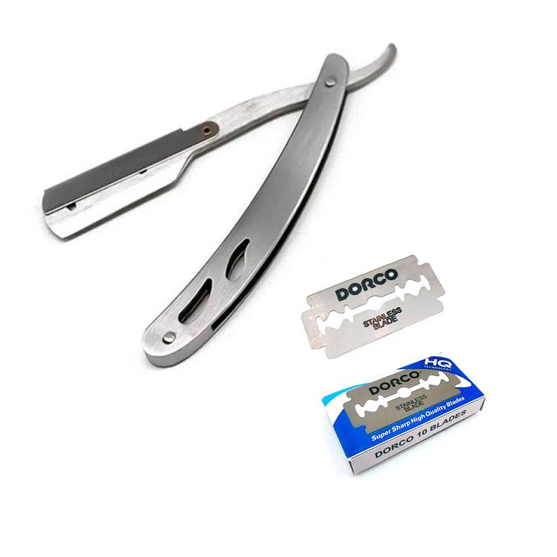 Набір небезпечна бритва T.D.J Barber срібна зі змінними двосторонніми лезами нержавіюча сталь (10 шт)