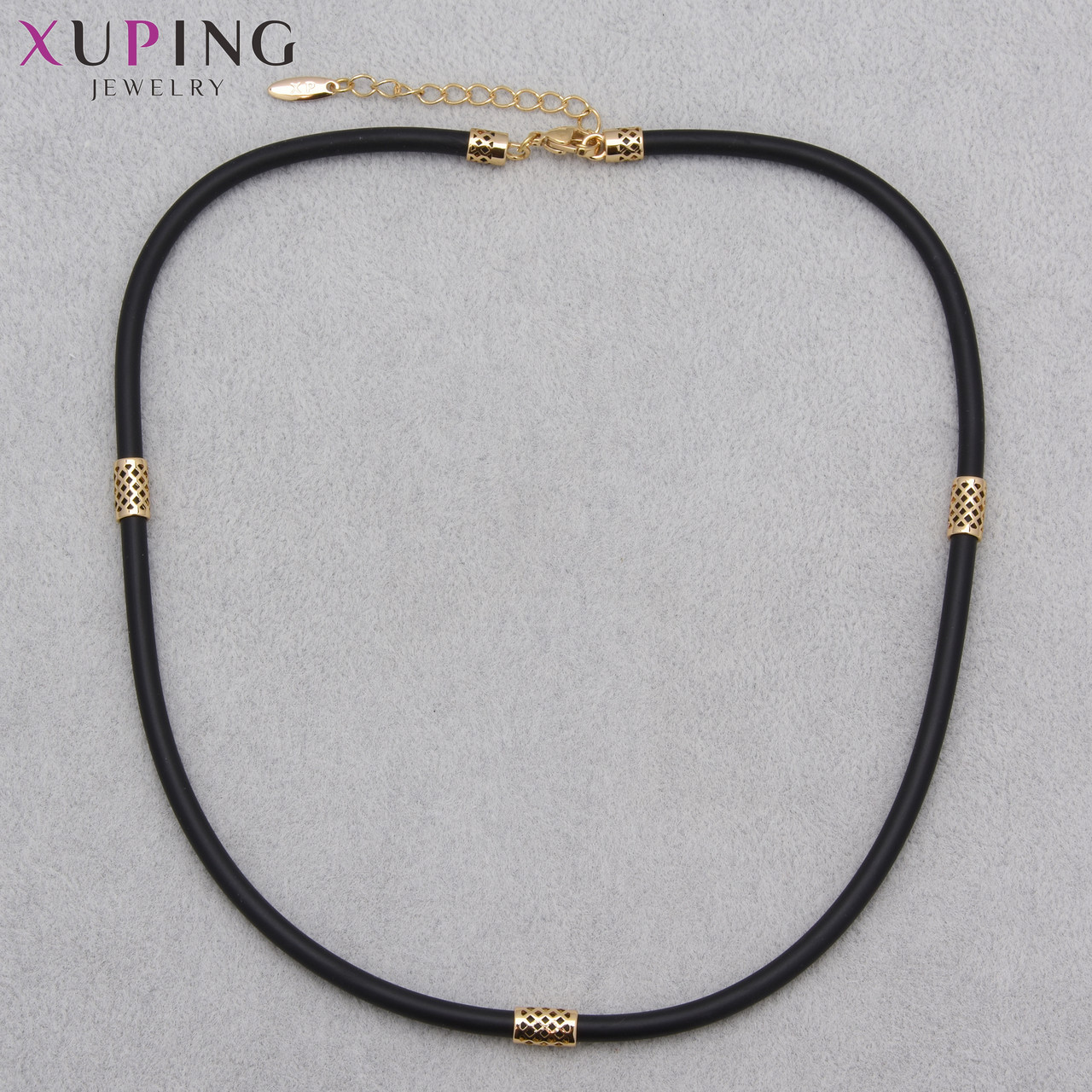 Шнурок на шею из каучука длина 50 см ширина 4 мм с позолоченным замком Xuping Jewerly медицинское золото