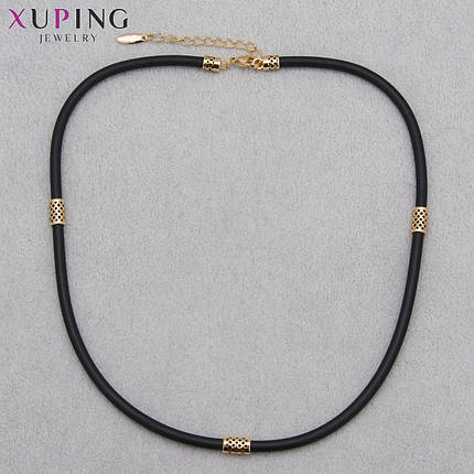 Шнурок на шею из каучука длина 50 см ширина 4 мм с позолоченным замком Xuping Jewerly медицинское золото, фото 1