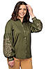 Жіноча котонова сорочка з вишивкою (хакі), фото 4