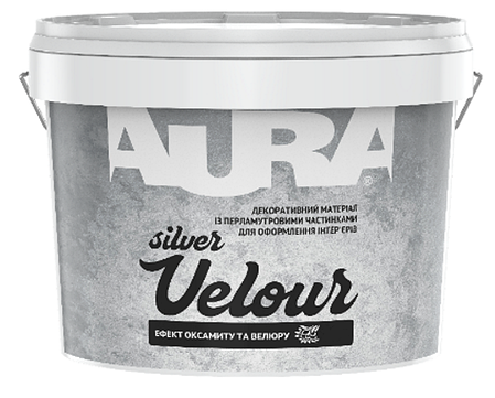 Декоративне перламутрове покриття з оксамитовим еффектом AURA Velour Silver, 1л, фото 1