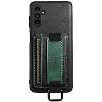 Кожаный чехол Wallet Case and Straps для Samsung Galaxy A14 4G/5G | с ремешком на руку Черный / Black