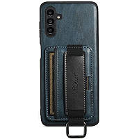 Кожаный чехол Wallet Case and Straps для Samsung Galaxy A14 4G/5G | с ремешком на руку Синий / Blue