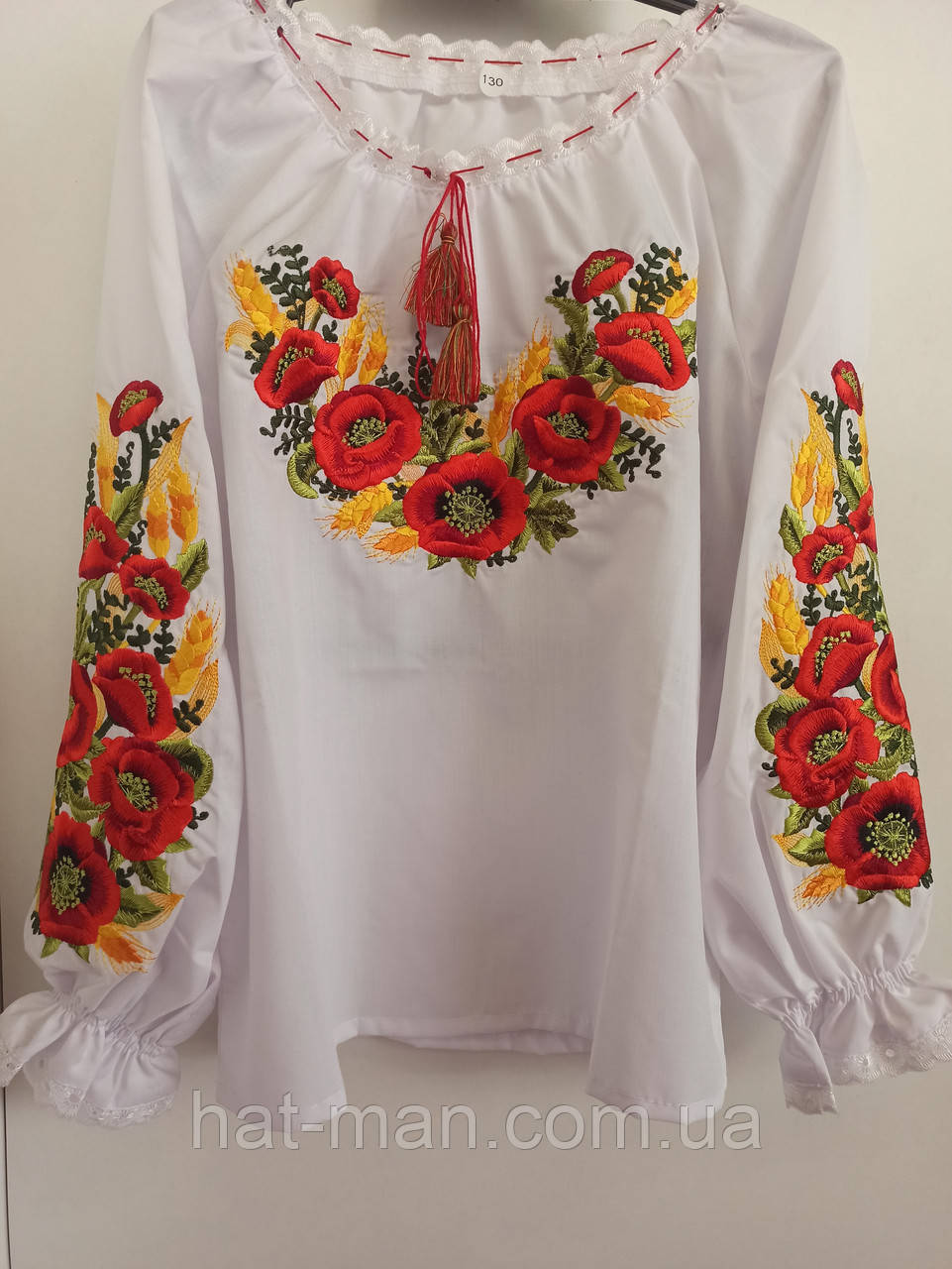 Блузка "Маки з колоском" біла