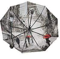 Зонт женский серый 9 спиц "анти ветер" рисунок Город