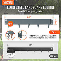 Сталевий ландшафтний бордюр VEVOR, 5 комплектів, сталевий садовий бордюр, 99,1 см L x 10,2 см H