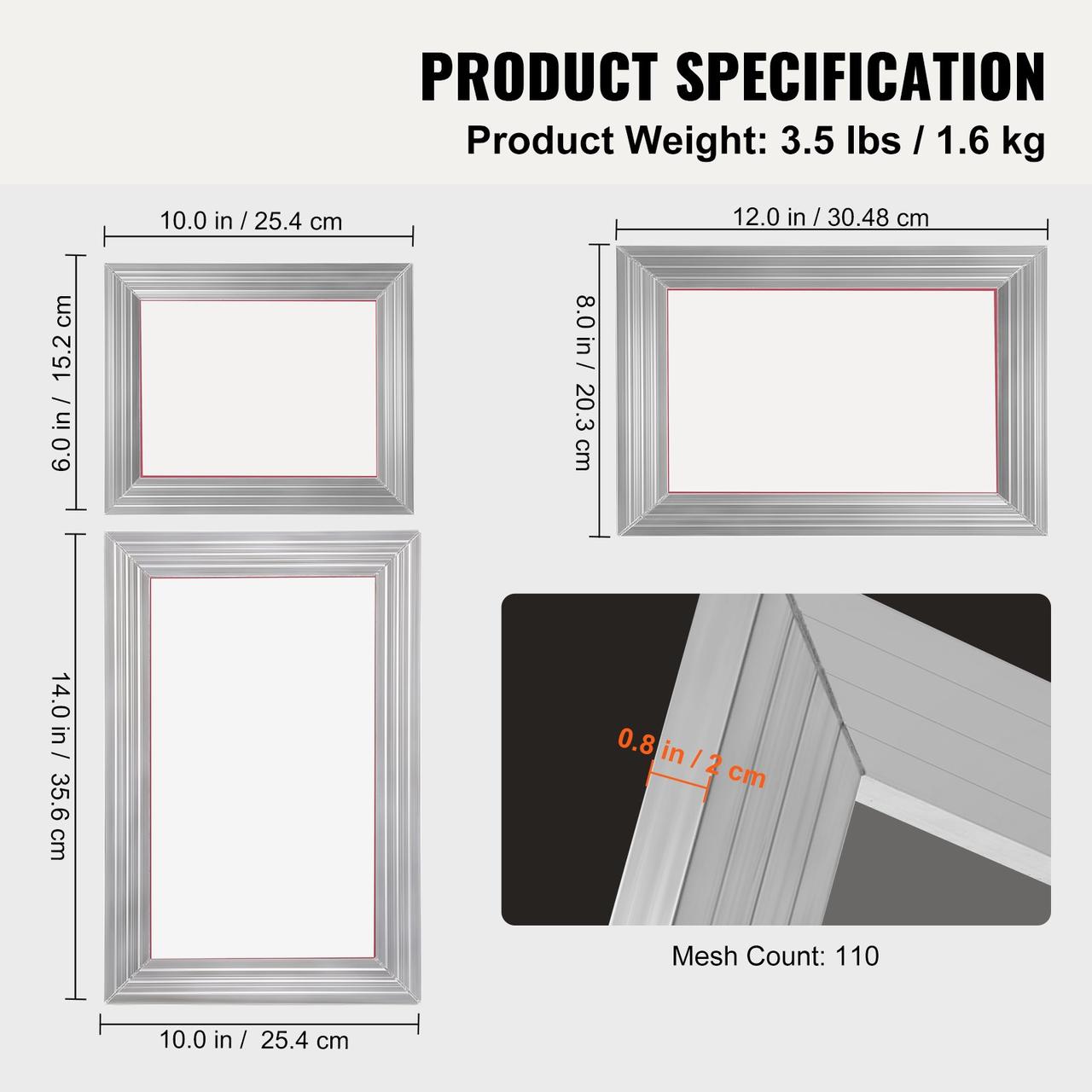 Набір для трафаретного друку VEVOR, 3 шт. Алюмінієві рамки для трафаретного друку 6x10/8x12/10x14 дюймів 110 - фото 6 - id-p2183178026
