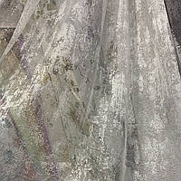 Жаккардовый кремовый тюль на метраж, высота 2,8м (LIS100 KREM)