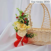 Декоративная повязка для корзины Роза с цветочками и красным бантиком на завязках