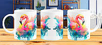 Чашка кружка с принтом яркая акварель Фламинго