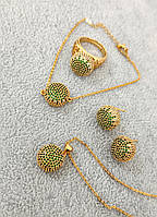 Комплект кулон с цепочкой, браслет, серьги, кольцо размер 18. ювелирный сплав, кристаллы сваровски.