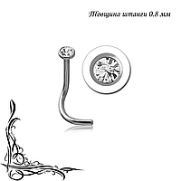 Сережка для пірсингу носа равлик Mr.Piercing 0.8х2мм білий кристал
