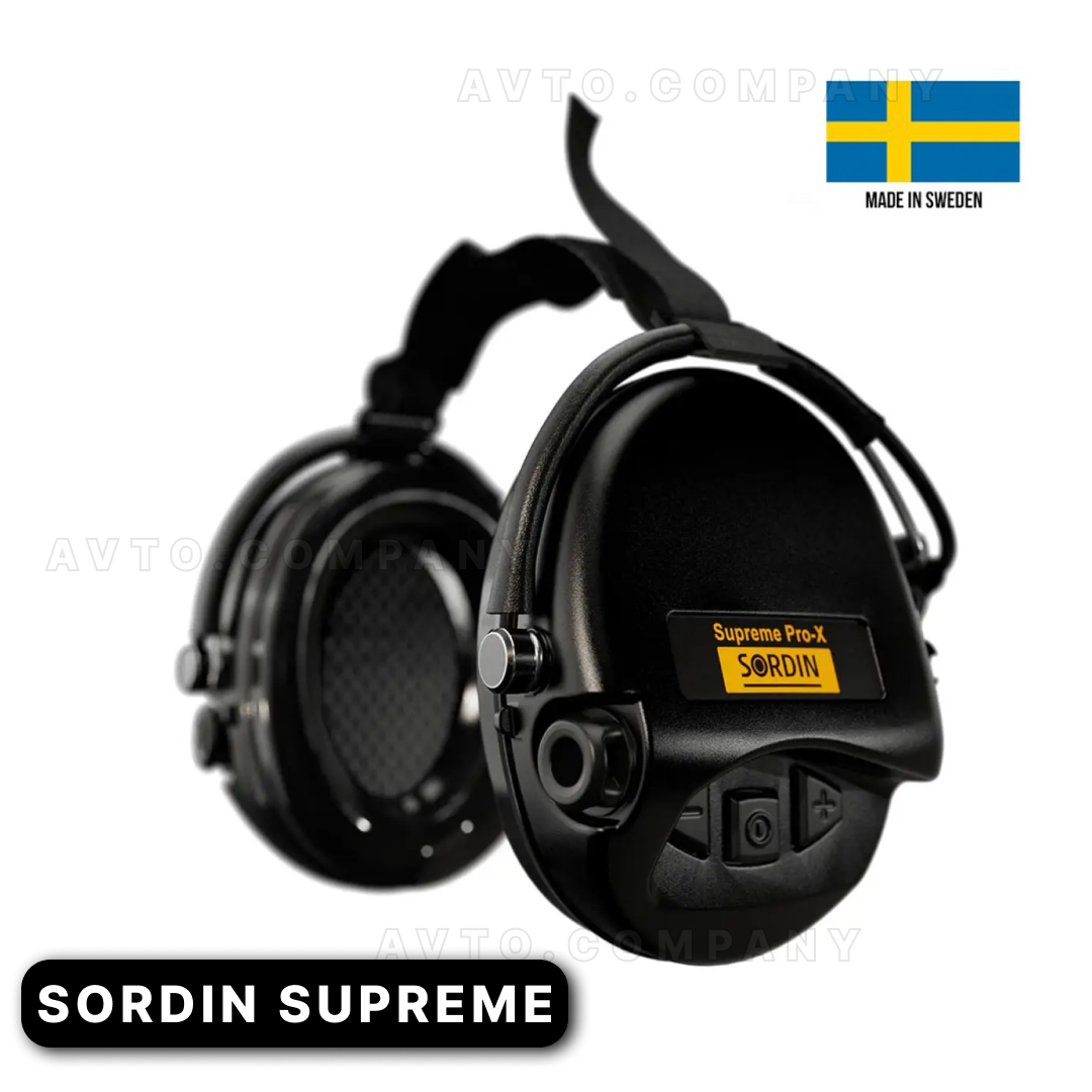 Активні тактичні шумоподавлюючі навушники для стрільби Sordin Supreme Pro-X Neckband Black із заднім тримачем