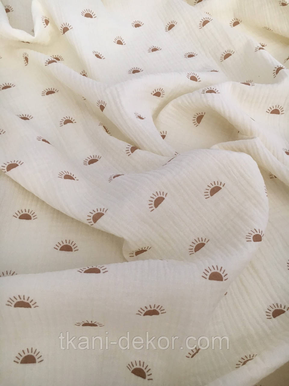 Муслін (жатка 1,35 м) бежеві сонечка на кремовому, 135см, фото 1