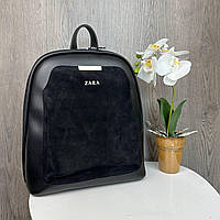 Женский городской рюкзак сумка замшевый стиль Зара, сумка-рюкзак для девушек Zara черный замша