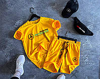 Спортивный костюм Mercedes мужской футболка шорты желтый летний весенний Мерседес