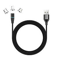 Дата-кабель ColorWay CW-CBUU038-BK 1m USB (тато) - Lightning/microUSB/USB Type C (тато) Black