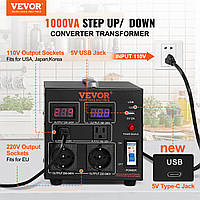 Перетворювач напруги VEVOR 1000W Трансформатор змінного струму 110V 220V Трансформаторний перетворювач 2x