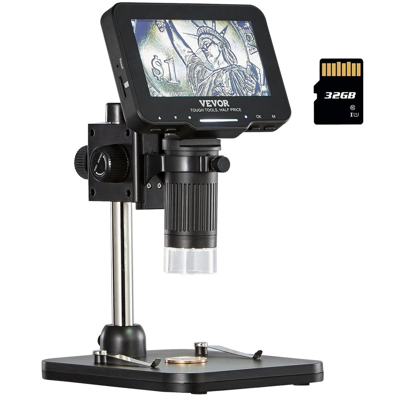 Цифровий мікроскоп VEVOR з HD екраном 50X-1000X збільшення мікроскоп у відбитому світлі USB мікроскоп 8 LED, 2 - фото 7 - id-p2183215813