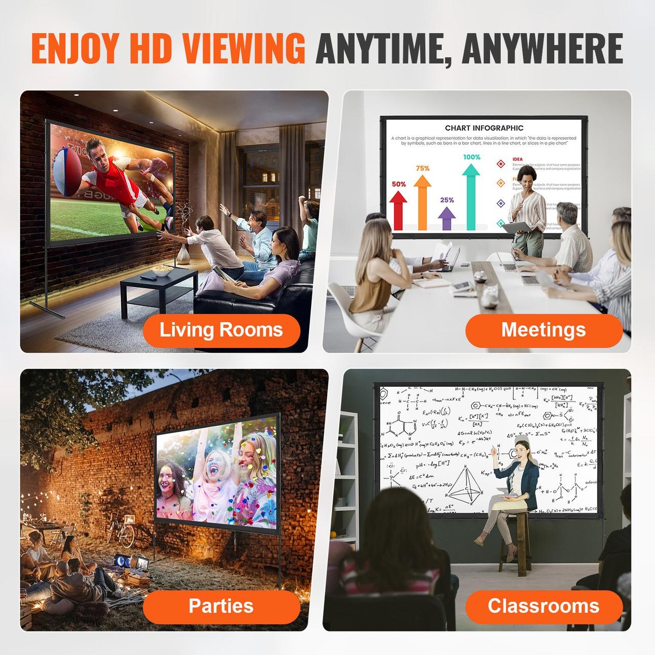 Проекційний екран VEVOR з підставкою 100-дюймовий HD 4K зовнішній проекційний екран для приміщень Швидко - фото 5 - id-p2183215826