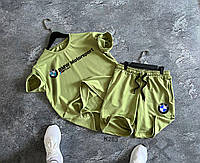 Спортивный костюм мужской летний bmw motorsport футболка шорты комплект бмв оливковый