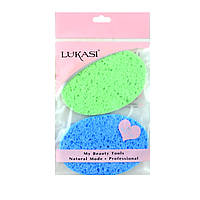 Упаковка спонжів для макіяжу очищення вмивання, 2 штуки, Lukasi (02, Зелена + Синя, 113-02BC)