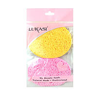 Упаковка спонжей для макияжа очищения умывания, 2 штуки, Lukasi (01, Желтый + Розовый, 113-01BC)