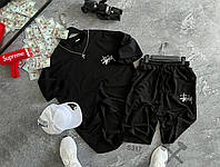 Спортивний костюм Stussy чоловічий оверсайз футболка шорти літній весняний Стуссі трикотажний чорний