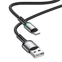 Кабель BOROFONE BU33 USB to iP 2.4A, 1.2m, nylon, aluminum connectors, light indicator, Black inc sux