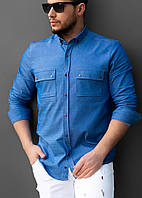 Джинсова блакитна чоловіча сорочка з довгим рукавом та кишенями, джинс, фабрична Туреччина, новинка 2025 року