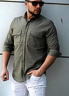 Джинсовая хаки мужская рубашка с длинным рукавом, фабричная Турция, новинка 2024 года