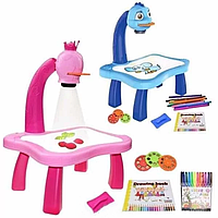 Дитячий стіл для малювання зі світлодіодною підсвіткою Projector Painting синій і рожевий