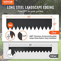 Сталевий ландшафтний бордюр VEVOR, сталевий садовий бордюр, 4 упаковки, 40 х 12 х 12 см
