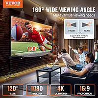 Проекційний екран VEVOR з підставкою 120 дюймів HD 4K Екран для проектора на відкритому повітрі в приміщенні