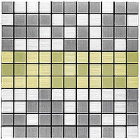 Самоклеюча алюмінієва плитка срібна із золотом мозаїка 300х300х3мм SW-00001826 (D)