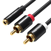 Кабель Vention 3.5mm Female to 2RCA Male Audio Cable 1M Black Metal Type (VAB-R01-B100) sux