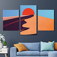 Модульная картина из 3 частей на холсте KIL Art Пейзаж Красное солнце пустыни 66x40 см (MK322011)