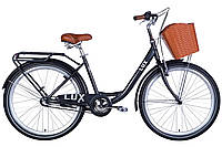 Велосипед сталь 26 Dorozhnik LUX планет рама-17" темно-серый с багажником задн St с корзиной Pl с крылом St 20