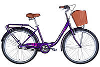 Велосипед сталь 26 Dorozhnik LUX планет. рама-17" сливовый с багажником задн St с корзиной Pl с крылом St 2024